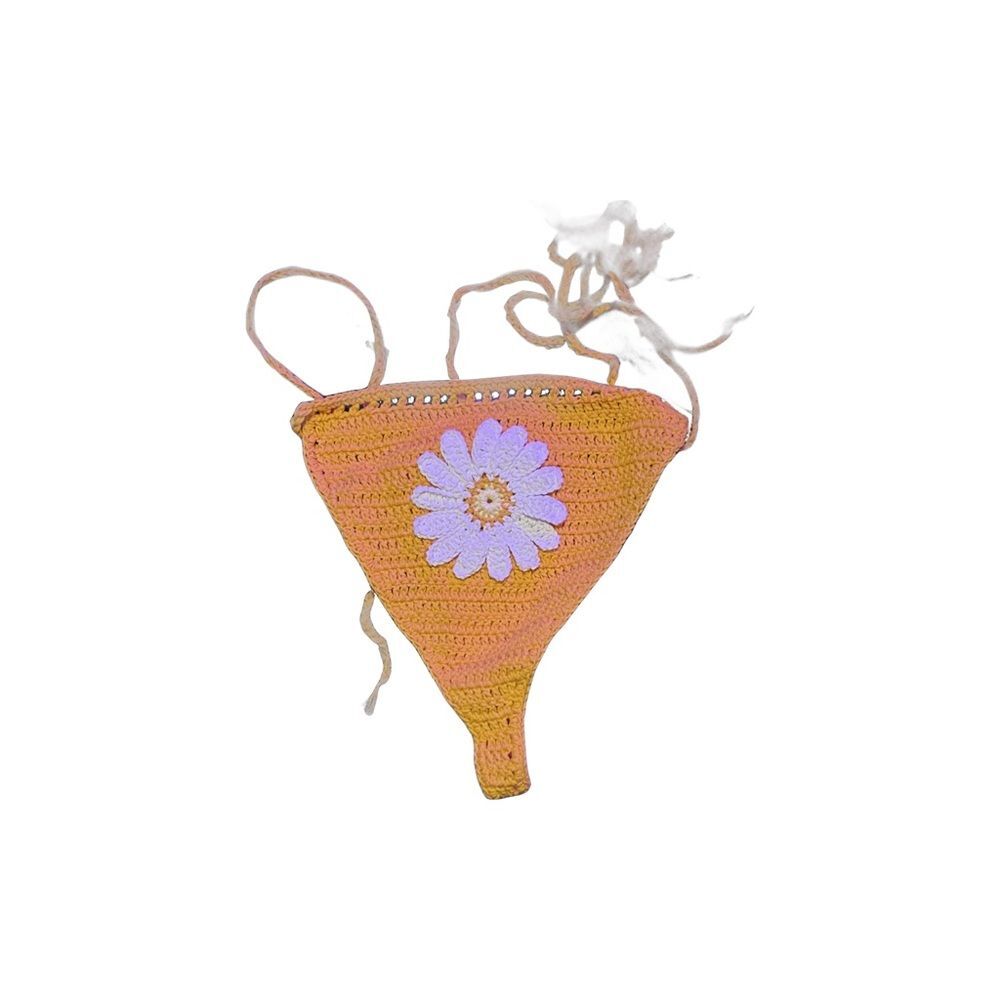 Orange Crochet White Flower Tie Bikini Bottoms size S
